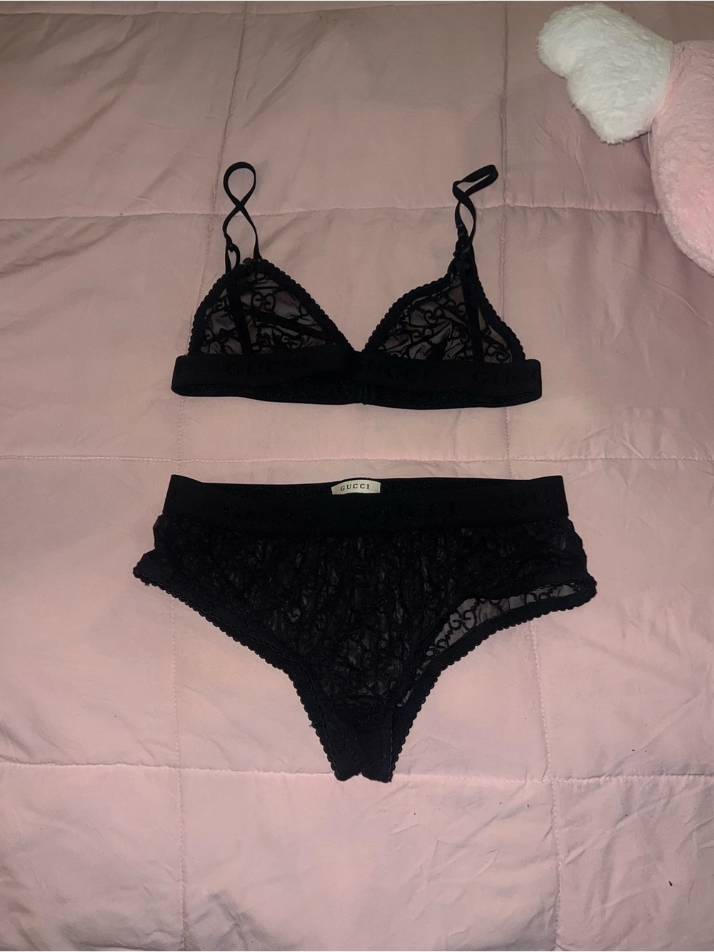 Gucci Black GG Lace Bralette and Brief Lingerie Set Authentic